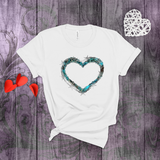 Valentine Shirts/ Animal Print Blue Gothic Grunge Distressed Heart Frame With Silver Barbed Wire T shirts