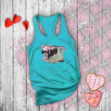 Valentine Tanks/ Gothic Pink Stitches Skeleton Heart Junk Journal Post Card Tank Tops