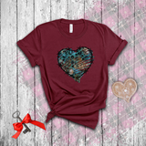 Valentine Shirts/ Gothic Grunge Teal Blue Animal Leopard, Giraffe Print Heart With Barbed Wire T shirts