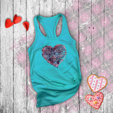 Valentine Tanks/ Distressed Purple Animal Print Gothic Heart With Rose Pink Barbed Wire Frame Tank Tops