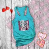 Valentine Tanks/ Silver Gray Heart With Burgundy And Pink Brushtroke Background Tank Tops