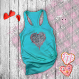 Valentine Tanks/ Gothic Grunge Gray Parchment Heart Skeleton Keys With Rose Pink Ivy Frame Tank Tops