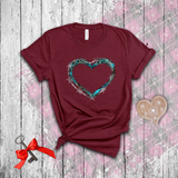 Valentine Shirts/ Animal Print Blue Gothic Grunge Distressed Heart Frame With Silver Barbed Wire T shirts