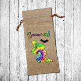 Halloween Wine Gift Bag/ Halloween Funny Drinking Ghost Tie Dye Booze Burlap Wine Tote