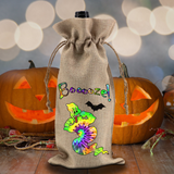 Halloween Wine Gift Bag/ Halloween Funny Drinking Ghost Tie Dye Booze Burlap Wine Tote