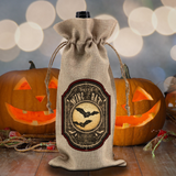 Halloween Apothecary Bottle Gift Bag/ Gothic Wing Of Bat Witch Potion Ingredients Vintage Label Burlap Wine Tote