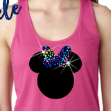 Minnie Mouse Glitter Tank/ Disney Glitter Minnie Mouse Bow Women’s Tank Top/ Glitter Rainbow Colors Hearts And Polka Dots Bow Disney Tank