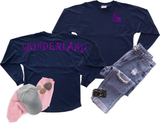 Cheshire Cat Jersey/ Alice In Wonderland Spirit Shirt/ Purple Holographic Disney Vacation Oversized Jersey Top