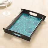 Beach Seashells Wood Serving Tray Gift/ Navy Blue Seashell Collection On Teal Coffee Table/ Cookie Tray