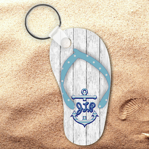 Monogrammed Nautical Beach Wood Flip Flop Keychain/ Personalized Summer Beach Flip Flop Key Charm/ Monogrammed Flip Flop Shaped Keychain