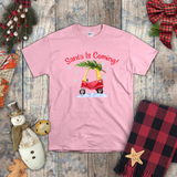 Christmas Children Shirts/ Santa Is Coming Red and Yellow Toy Car With Christmas Tree Holiday Kids T-Shirts