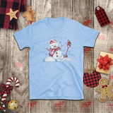 Christmas Children Shirts/ Watercolor Snowman And Bird With Blue Snowflakes Holiday Kids T-Shirts
