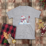 Christmas Children Shirts/ Watercolor Snowman And Bird With Blue Snowflakes Holiday Kids T-Shirts