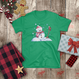 Christmas Children Shirts/ Watercolor Snowman And Bird With Blue Snowflakes Holiday Kids T-Shirts