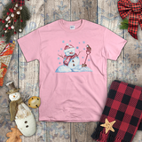 Christmas Children Shirts/ Watercolor Snowman And Bird With Blue Snowflakes Holiday Kids T-Shirts