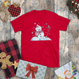 Christmas Children Shirts/ Watercolor Snowman And Bird With Blue Snowflakes Holiday Kids T-Shirts