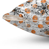 Halloween Throw Pillow/ Spiders And Webs On Grunge Orange Polkadots Decor