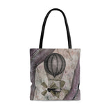 Steampunk Tote/ Vintage Steampunk Glam Purple Airship, Skeleton Keys Large Bag