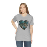 Valentine Shirts/ Gothic Grunge Teal Blue Animal Leopard, Giraffe Print Heart With Barbed Wire T shirts
