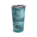 Beach Shells Stainless Steel 20oz Tumbler/ Nautical Watercolor Waves On Sea Blue Wood Travel Mug Gift