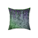 Halloween Throw Pillow/ Spooky Ghosts With Glitter Imaged Green And Purple Glam Drips Decor