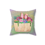 Easter Pillow/ Bunny Rabbit Ears Half Barrel And Flowers Spring Décor