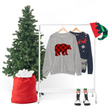 Christmas Bear Sweatshirt/ Red Buffalo Plaid Bear Winter Holiday Fleece Sweater