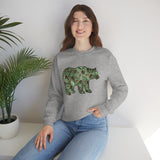 Christmas Bear Sweatshirt/ Emerald Green Bear And Pinecones Winter Holiday Fleece Sweater