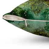 Halloween Throw Pillow/ Glam Ink Gothic Green Medieval Dragon With Mountain Fog Decor