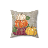 Autumn Fall Pillow/ Orange, Cream, Burgundy And Yellow Pumpkins With Glitter Imaged Gold Glam Accents Floral Decor