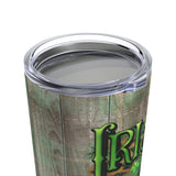 St. Patrick's Day Stainless Steel 20oz Tumbler/ Irish AF Marquee Lights And Green Argyle On Wood Travel Mug Gift