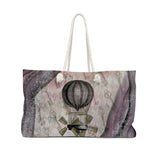 Steampunk Tote Rope Handle Bag/ Vintage Steampunk Glam Purple Airship, Skeleton Keys Large Weekender Beach Bag