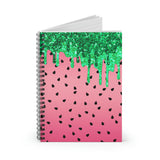 Watermelon Journal/ Watercolor Pink Summer Glam Glitter Green Drips Summer Notebook/ Diary Gift