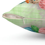 Easter Pillow/ Bunny Rabbit In Teacup With Carrot And Decorated Easter Eggs Spring Décor