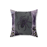 Halloween Throw Pillow/ Spider Glam Purple Leopard Print Glitter Imaged Border Tears Decor