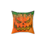 Halloween Throw Pillow/ Evil Jack Olantern Pumpkin With Green And Orange Glitter Imaged Drips Decor
