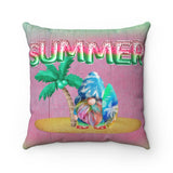 Summer Gnome Throw Pillow/ Watermelon Foil Balloons And Tie Dye Beach Surfing Gnome With Palm Tree Summer Décor