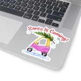 Christmas Stickers/ Santa Pink Toy Riding Car Laptop Decal, Planner, Journal Vinyl Stickers