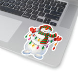 Christmas Stickers/ Snowman With Holiday Lights Laptop Decal, Planner, Journal Vinyl Stickers