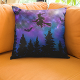 Halloween Throw Pillow/ Spooky Flying Witch Silhouette In Blue Starry Night Sky Decor