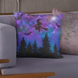 Halloween Throw Pillow/ Spooky Flying Witch Silhouette In Blue Starry Night Sky Decor