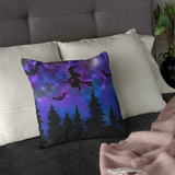 Halloween Throw Pillow/ Spooky Flying Witch Silhouette In Blue Starry Night Sky Decor