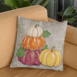 Autumn Fall Pillow/ Orange, Cream, Burgundy And Yellow Pumpkins With Glitter Imaged Gold Glam Accents Floral Decor
