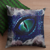 Halloween Throw Pillow/ Glam Ink Gothic Blue Medieval Dragon With Mountain Fog Decor