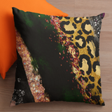Halloween Throw Pillow/ Glam Brushstrokes Green, Gray And Leopard Print Decor