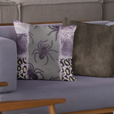 Halloween Throw Pillow/ Spider Glam Purple Leopard Print Glitter Imaged Border Tears Decor