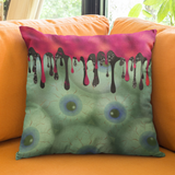 Halloween Throw Pillow/ Gouls Creepy Eyeballs In Liquid With Red And Black Drips Decor