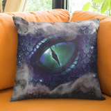 Halloween Throw Pillow/ Glam Ink Gothic Blue Medieval Dragon With Mountain Fog Decor