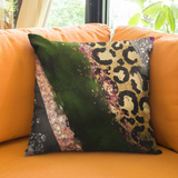 Halloween Throw Pillow/ Glam Brushstrokes Green, Gray And Leopard Print Decor