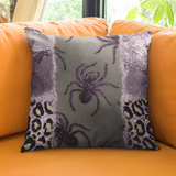 Halloween Throw Pillow/ Spider Glam Purple Leopard Print Glitter Imaged Border Tears Decor